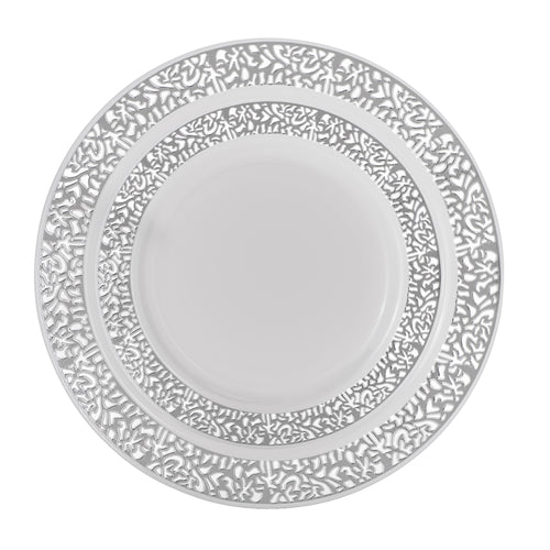 Lace/White/Silver Round Plates