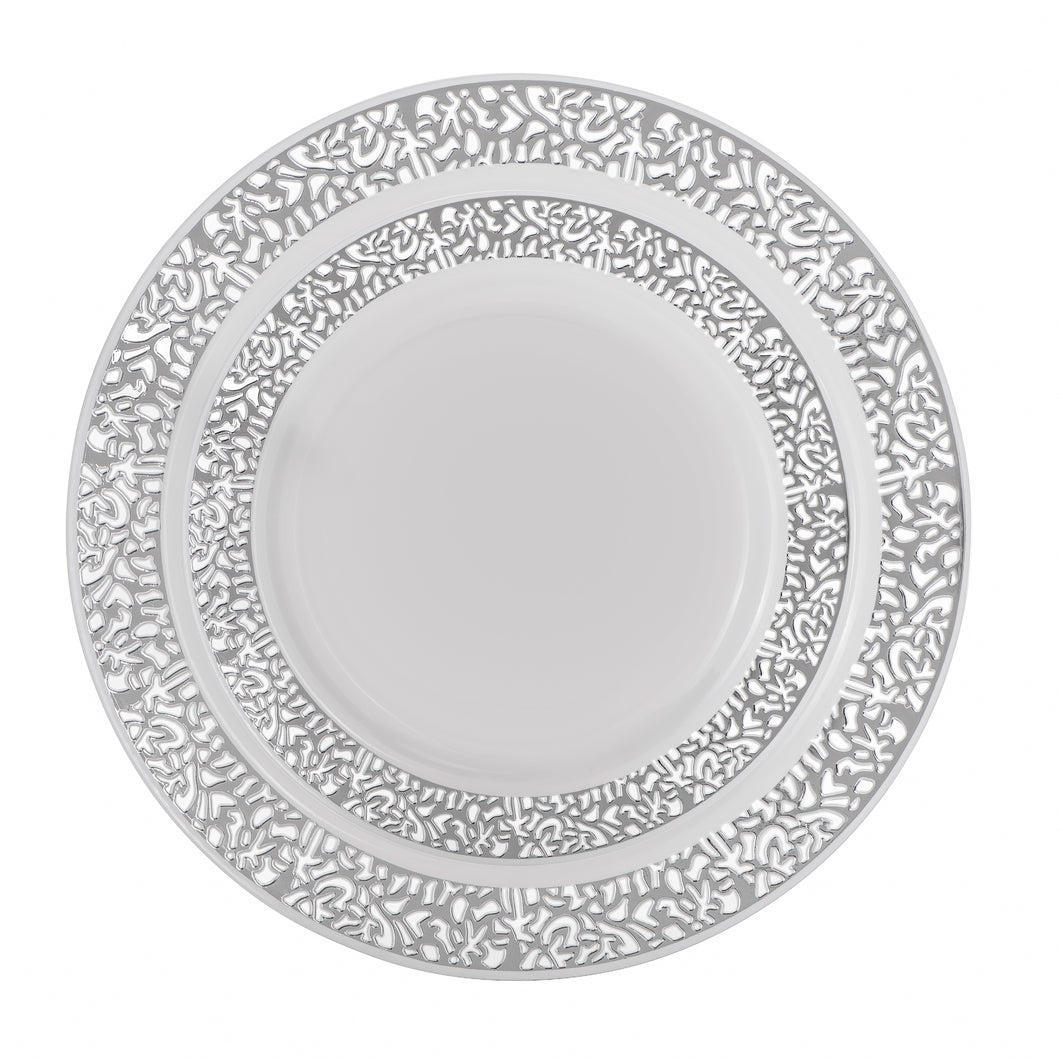 Lace/White/Silver Round Plates