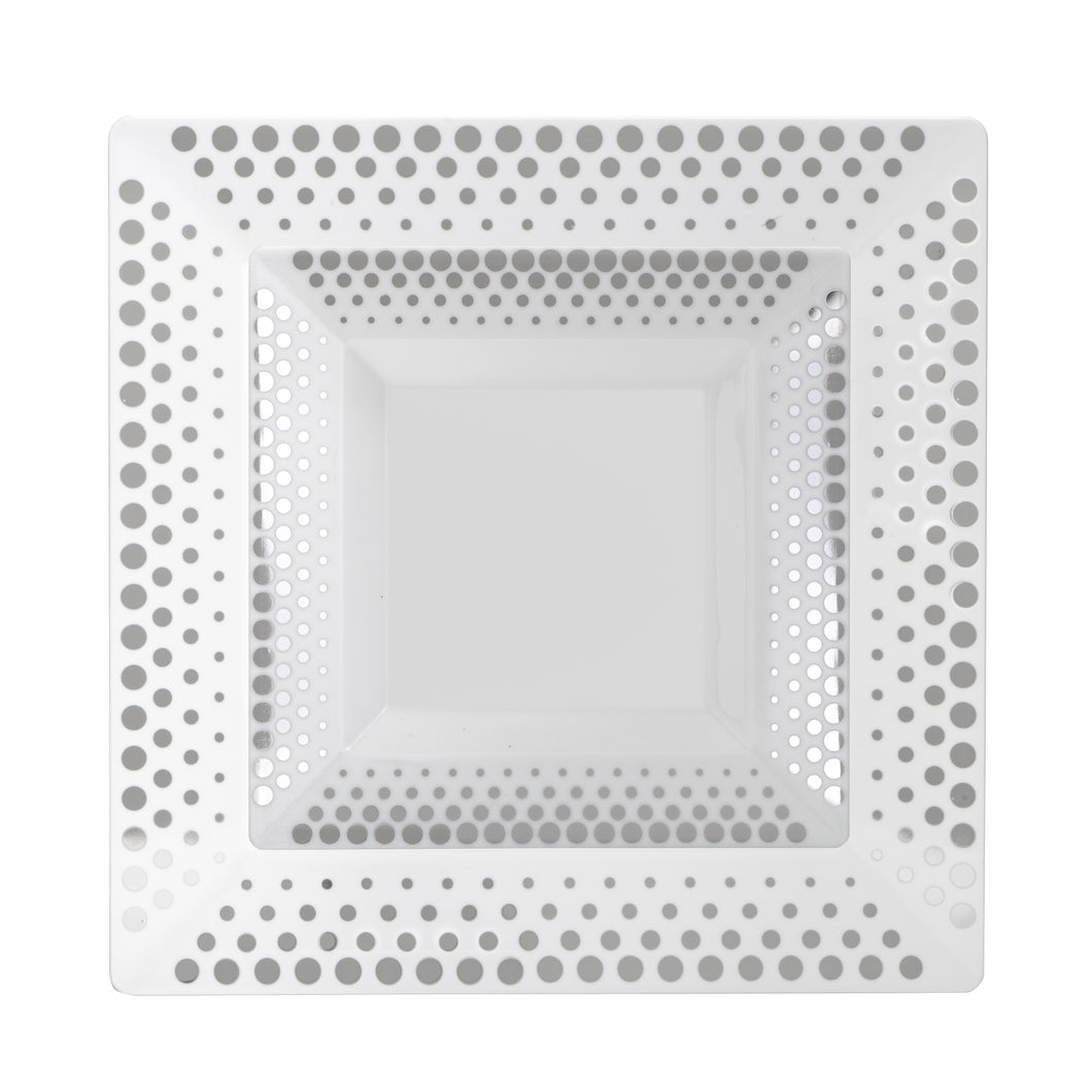 White/Silver Dots Square Plates