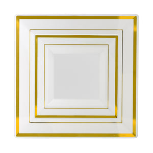 Square White/Gold Rimmed Plates